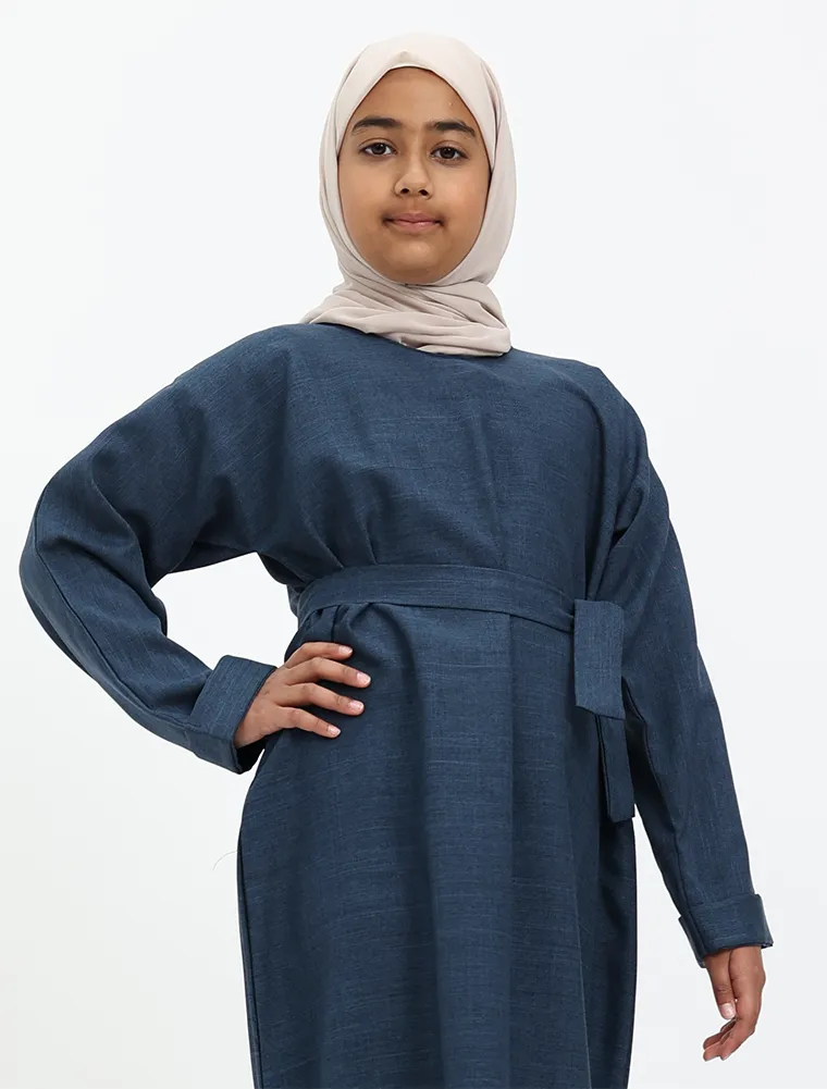 Navy Linen Girls Abaya